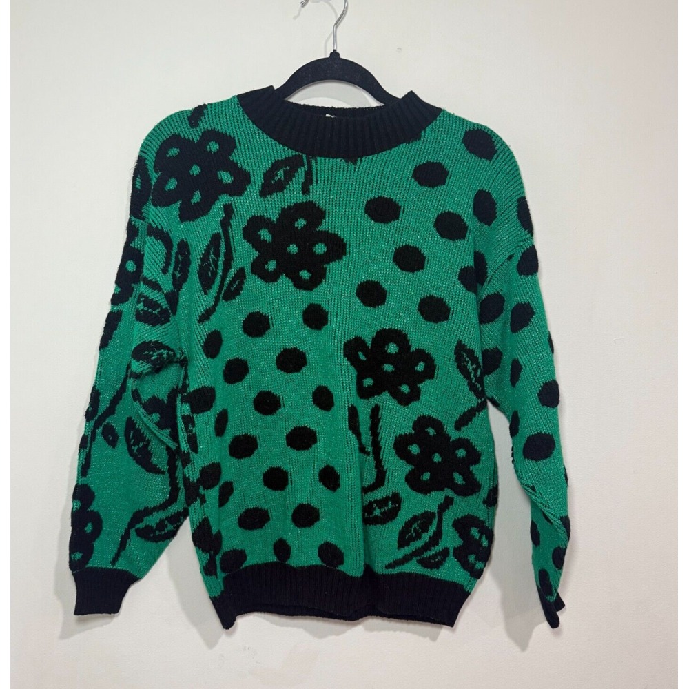 Vintage 80's Centennial Knits Ltd Shiny Sparkly Glitter Silver Green And Black